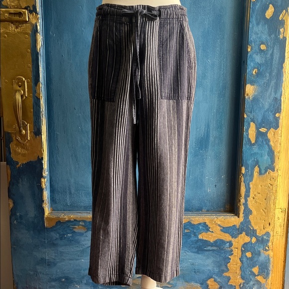 Linen Gap Striped Navy Blue and White Men's Pants - Picture 1 of 5